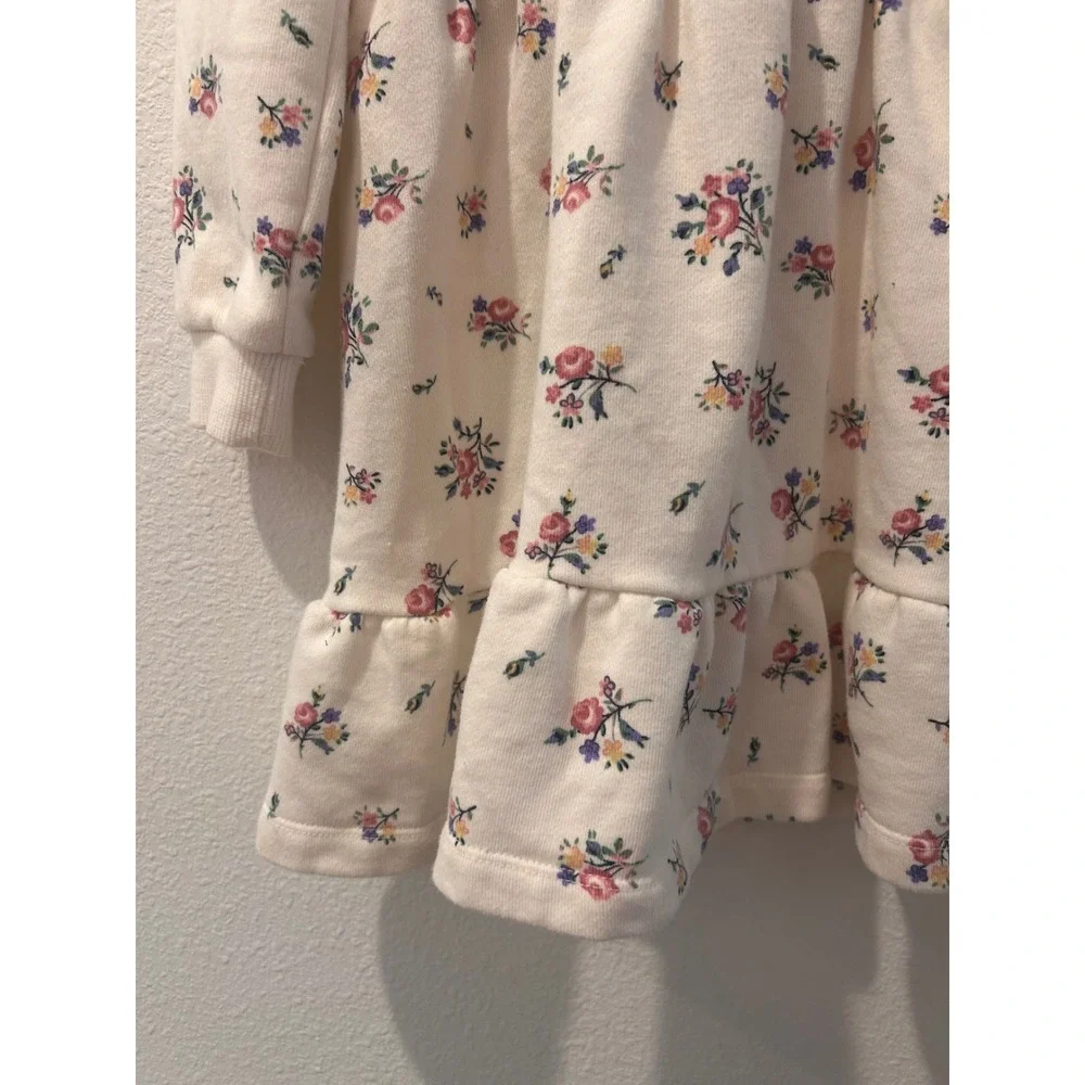 Janie and Jack Girls Floral Hooded Fleece Dress Cream Size 6 Rainbow Waistband